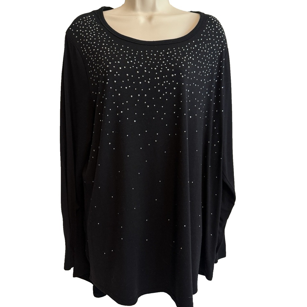 89th & Madison Silver Stud Embellishments Sweater 1X Long Sleeve Flowy Glam Chic